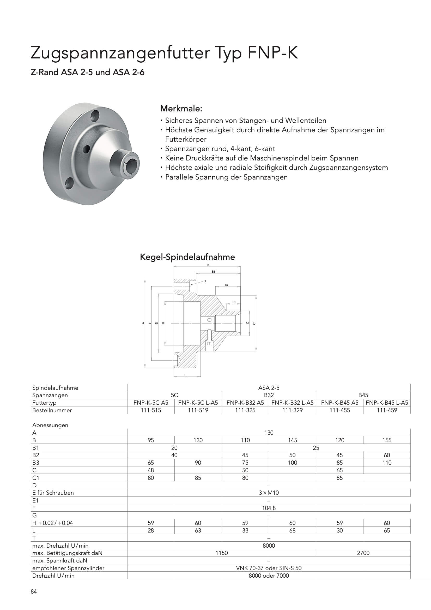 Zugspannzangenfutter Typ FNP-K ASA 2-5 und ASA 2-6 für Spannzangen Typ SCHAUBLIN und K32(386E) – Bild 2
